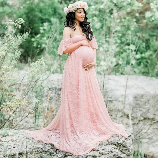 CHCDMP New Elegant Lace Maternity Dress Photography Props Long Dresses Pregnant Women Clo