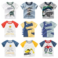 Boys T-shirt Summer Children Tops Clothing  Cotton Dinosaur Short Sleeve T Shirts Kids Boy White G