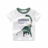 Boys T-shirt Summer Children Tops Clothing  Cotton Dinosaur Short Sleeve T Shirts Kids Boy White G