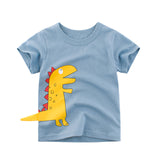 Boys T-shirt Summer Children Tops Clothing  Cotton Dinosaur Short Sleeve T Shirts Kids Boy White G