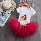 1 Year Girl Baby Birthday Dress Romper+Tutu Dress+Headband Cheap Newborn Clothes 12Months