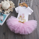 1 Year Girl Baby Birthday Dress Romper+Tutu Dress+Headband Cheap Newborn Clothes 12Months