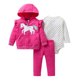 BABY BOY GIRL CLOTHES SET cotton long sleeve hooded jacket+pant+rompers new born infant tod