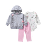 BABY BOY GIRL CLOTHES SET cotton long sleeve hooded jacket+pant+rompers new born infant tod