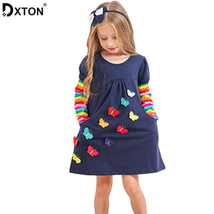 DXTON 2018 New Girls Dresses Long Sleeve Baby Girls Winter Dresses Kids Cotton Clothing Casual D