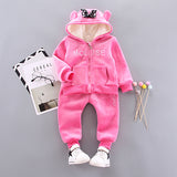 Warm Baby Girls Clothing Set Winter Thick Plush Cotton Clothing Sets For Baby Girls Hoodies And Pa