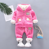 Warm Baby Girls Clothing Set Winter Thick Plush Cotton Clothing Sets For Baby Girls Hoodies And Pa