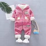 Warm Baby Girls Clothing Set Winter Thick Plush Cotton Clothing Sets For Baby Girls Hoodies And Pa