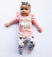 Baby Girl Clothes Newborn Infant Autumn 3Pcs Set Cotton T-shirt Pants Headband fall Outfits Cloth