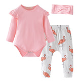 Baby Girl Clothes Newborn Infant Autumn 3Pcs Set Cotton T-shirt Pants Headband fall Outfits Cloth