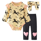 Baby Girl Clothes Newborn Infant Autumn 3Pcs Set Cotton T-shirt Pants Headband fall Outfits Cloth