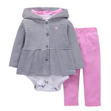 BABY BOY GIRL CLOTHES SET cotton long sleeve hooded jacket+pant+rompers new born infant tod