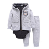 BABY BOY GIRL CLOTHES SET cotton long sleeve hooded jacket+pant+rompers new born infant tod