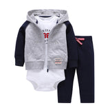 BABY BOY GIRL CLOTHES SET cotton long sleeve hooded jacket+pant+rompers new born infant tod