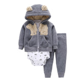 BABY BOY GIRL CLOTHES SET cotton long sleeve hooded jacket+pant+rompers new born infant tod