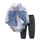 BABY BOY GIRL CLOTHES SET cotton long sleeve hooded jacket+pant+rompers new born infant tod