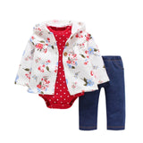 BABY BOY GIRL CLOTHES SET cotton long sleeve hooded jacket+pant+rompers new born infant tod