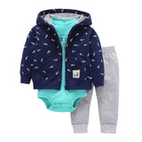 BABY BOY GIRL CLOTHES SET cotton long sleeve hooded jacket+pant+rompers new born infant tod