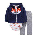 BABY BOY GIRL CLOTHES SET cotton long sleeve hooded jacket+pant+rompers new born infant tod