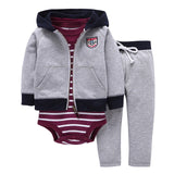 BABY BOY GIRL CLOTHES SET cotton long sleeve hooded jacket+pant+rompers new born infant tod