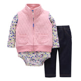 BABY BOY GIRL CLOTHES SET cotton long sleeve hooded jacket+pant+rompers new born infant tod