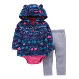 BABY BOY GIRL CLOTHES SET cotton long sleeve hooded jacket+pant+rompers new born infant tod